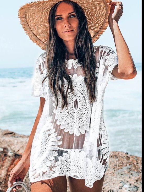 Cupshe Other - CUPSHE- White lace floral Beach Cover-Up Tunic - Women Swim
